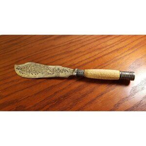 Antique Edwardian Scroll Fish Serving Knife Silver Plate Bone Handle 1900s